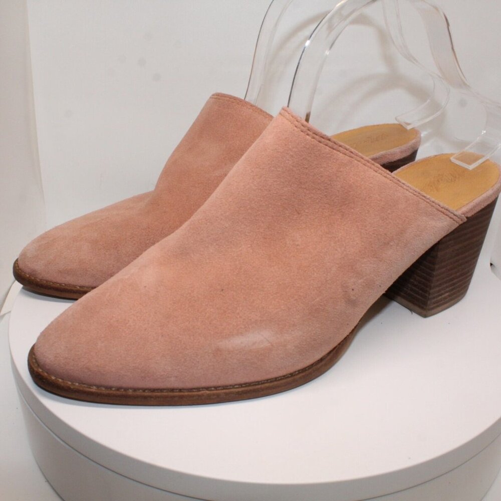 Madewell The Harper 9.5M Pink Closed Toe Block Heeled Suede Slide Mule k4920 - Picture 3 of 14
